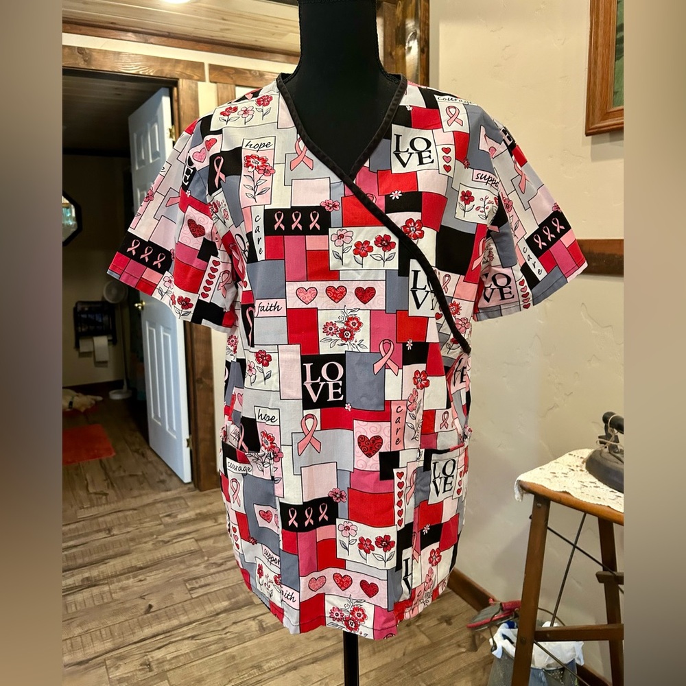 SB Scrubs Pink and Black Floral Top